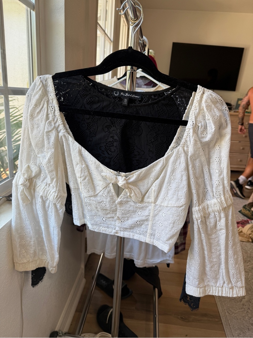 For Love & Lemons White Eyelet Crop Top